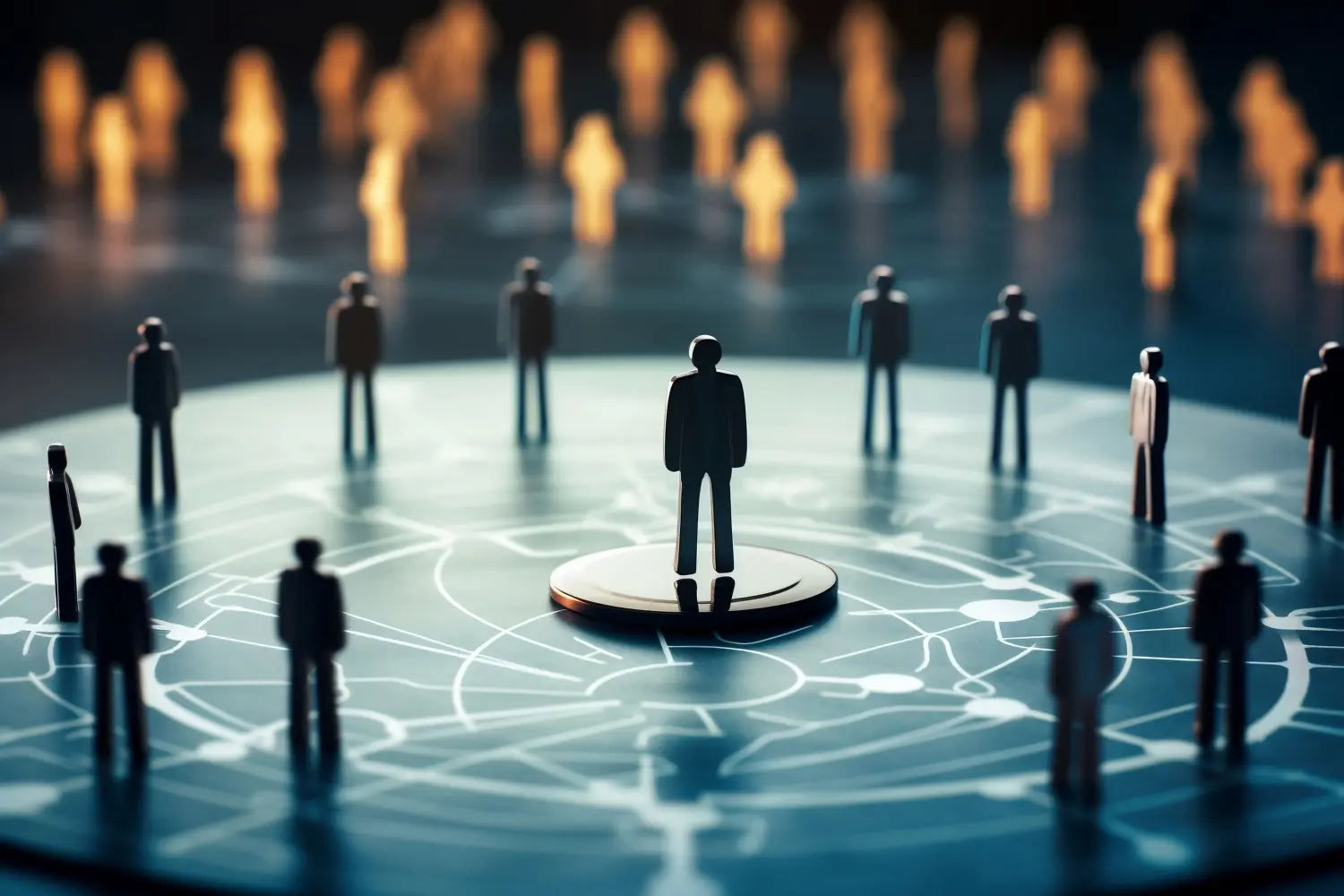 Geschäftskonzept für Personalmanagement und Personalbeschaffung. Eine Person steht im Epizentrum
